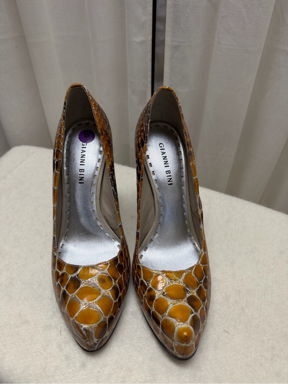 Gianni Bini Cognac Croc-Embossed Pointed Toe Pumps